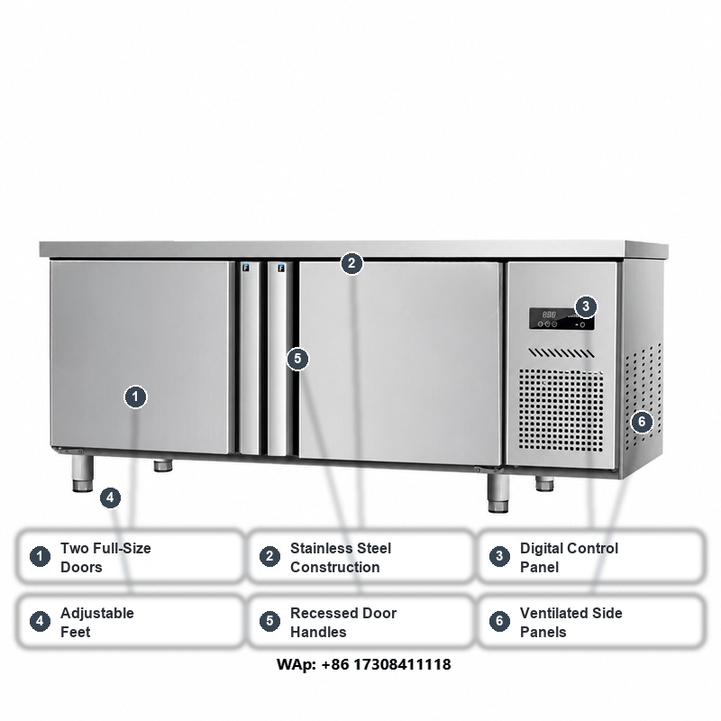 Commercial Kitchen Worktops - Przydomowa lodówka ze stali nierdzewnej, dwudrzwiowa,
