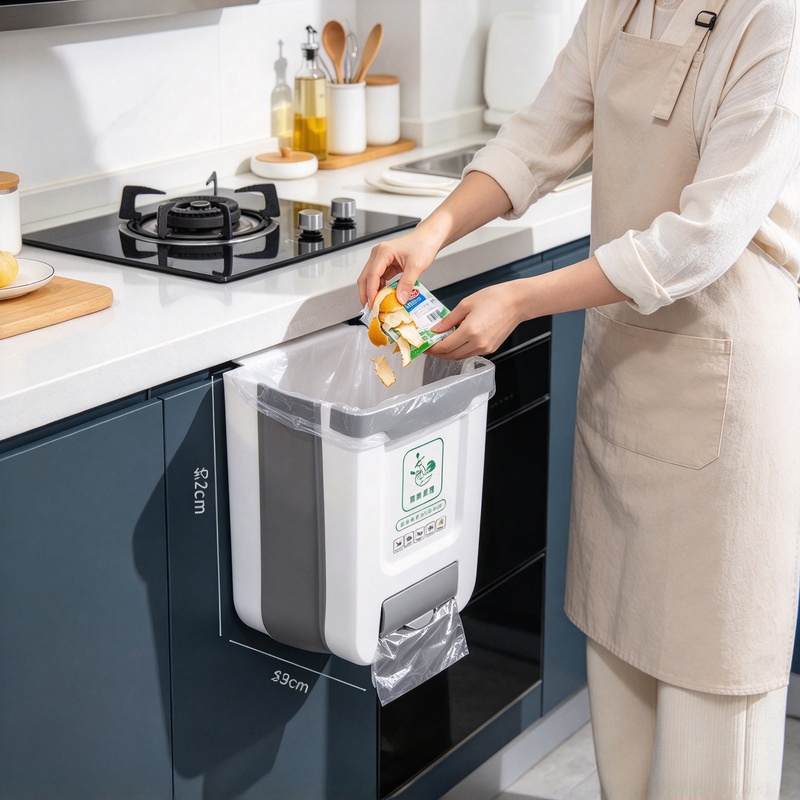 Commercial Kitchen Bin - Montowany na ścianie, składany, wodoodporny kosz