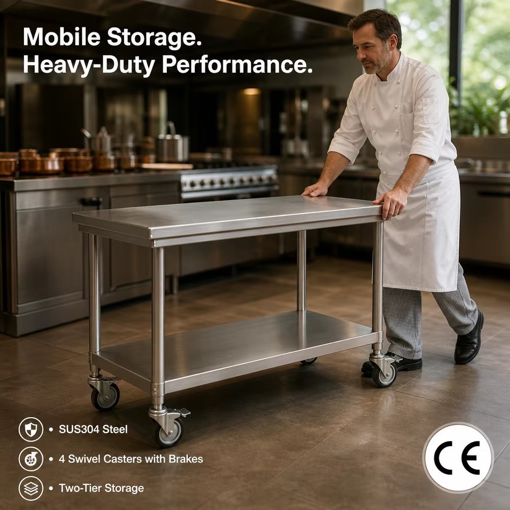 Commercial Kitchen Worktops - Profesjonalny, komercyjny zlew z podwójną komorą,
